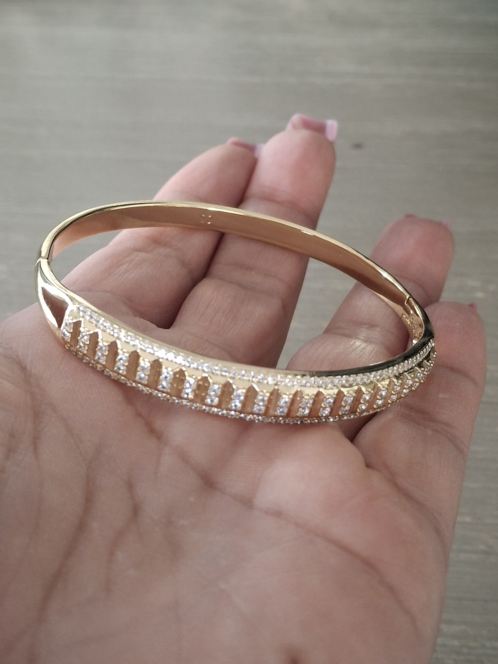 Gold-Tone Crystal Row Bangle Bracelet - Elegant Women's Jewelry - Picture 4 of 4